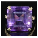 10kt Gold Asscher Cut 12.95 ct Amethyst Solitaire