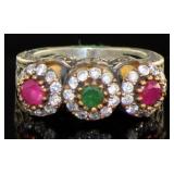 Genuine Emerald & Ruby 3 Stone Designer Ring