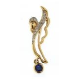 10kt Gold Antique Style Sapphire & Diamond Pendant