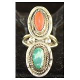 Genuine Coral & Turquoise Estate Ring