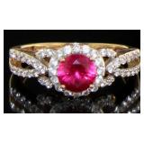 10kt Gold Round Brilliant Ruby Designer Ring