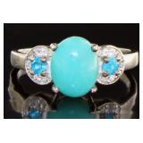 Cabochon Turquoise & Topaz Estate Ring