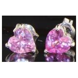 Pink Sapphire Heart Solitaire Earrings