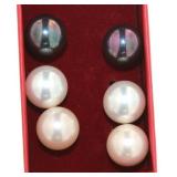 White-Rose-Black Large Pearl Earring Set