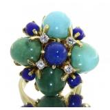 14kt Gold Antique Jade-Turquoise-Lapis-Diam. Ring