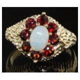 14kt Gold Antique 1.89 ct Opal & Garnet Ring