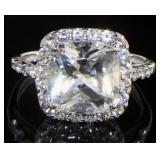 10kt Gold Cushion Cut 5.00 ct White Topaz Ring