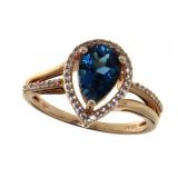 10kt Gold Pear Cut London Blue Topaz Ring