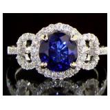 14kt Gold 3.12 ct Round Sapphire & Diamond Ring