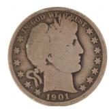1901 Barber Silver Half Dollar