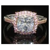 Cushion Diamondlite CZ & Pink Topaz Designer Ring