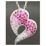 Pink & White Sapphire Sideways Heart Pendant