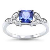 Princess Cut Tanzanite & Pave White Topaz Ring