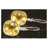 Genuine 7.11 ct Citrine & Diamond Earrings