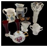 Pr 6 in Ruby Bud Vases, Teapot, Pitchers, Cream &