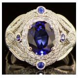 14kt White Gold 4.37 ct Sapphire & Diamond Ring
