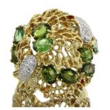 14kt Gold 4.48 ct Green Tourmaline & Diamond Ring