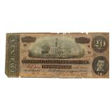 1864 Confederate States $20 Large Bank Note
