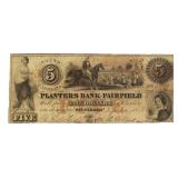 1856 Planters Bank SC Large Five Dollar Bank Note