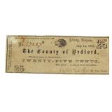1862 Liberty Virginia Twenty Five Cent Note
