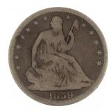 1859 Seated Liberty Type 1 Silver Half Dollar