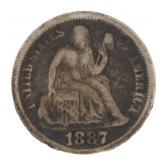 1887 Seated Liberty Silver Dime