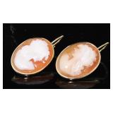 14kt Gold Carved Cameo Dangle Earrings