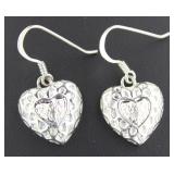 Genuine Diamond Heart Dangle Earrings