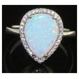 Pear Cut White Opal Dinner Ring