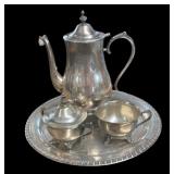 Silver Tea Pot, Tray, Sugar & Creamer