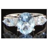 Genuine 3.14 ct Blue Topaz & Diamond Ring