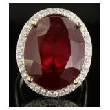 14kt Gold 27.46 ct Oval Ruby & Diamond Ring
