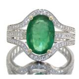 14kt Gold 3.46 ct Oval Emerald & Diamond Ring