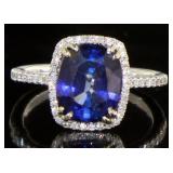 14kt Gold 4.49 ct Cushion Sapphire & Diamond Ring