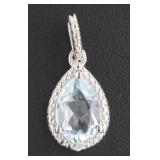 Genuine 1.64 ct Sky Blue Topaz & Diamond Pendant
