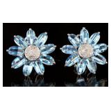Natural 9.10 ct Blue Topaz & Diamond Earrings