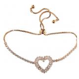 Rose Gold Baguette White Topaz Heart Bracelet