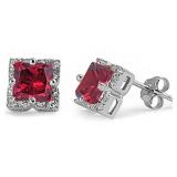 Princess Cut 1.96 ct Ruby & White Topaz Earrings
