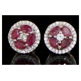 Genuine 3.35 ct Ruby & Zircon Stud Earrings
