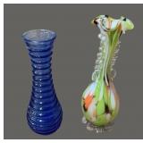 7 in Beehive Blue Vase & 8 in Blown Glass Vase