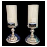 Pair Silver Candle Holders & Pillar Candles