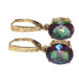 14kt Gold Oval 7.50 ct Mystic Topaz Earrings