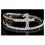 Elegant Sideways Cross Diamond Ring