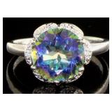 Round 3.68 ct Rainbow Topaz & Diamond Ring