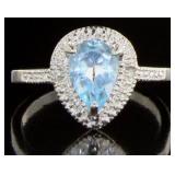 Pear Cut Genuine Sky Blue Topaz & Diamond Ring