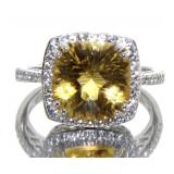 Cushion Cut 4.10 ct Natural Citrine Ring