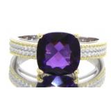 Cushion Cut 2.70 ct Amethyst Two Tone Ring