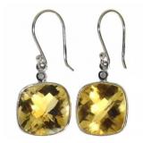 Natural 7.11 ct Cushion Citrine & Diamond Earrings