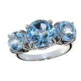 Natural 7.44 ct Blue Topaz 3 Stone Designer Ring