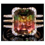 Emerald Cut 5.00 ct Watermelon Tourmaline Ring